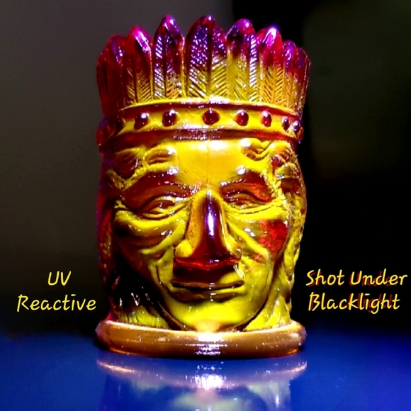 Vntg St. Clair Cadmium Glass Ruby Amberina Indian Head Toothpick Candle Holder - Picture 6 of 16